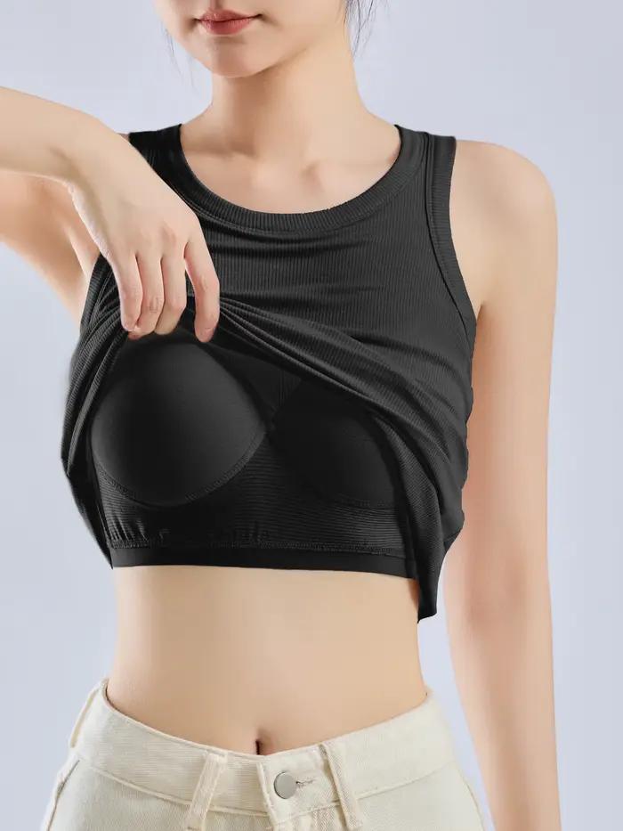 Camisole filetée tout-en-un pour femmes, gilet de couleur Pure avec coussinets d'allaitement, haut i