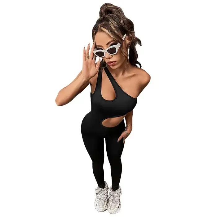 Minceur une pièce Yoga Fitness costume asymétrique épaule sans manches Body Sexy fille serré corps c