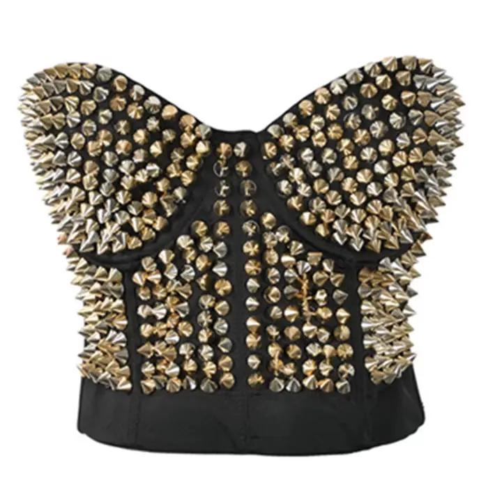 RiSALE-Soutien-gorge gothique punk rave pour femmes, brassière push-up, sexy, à la mode, or argent, 