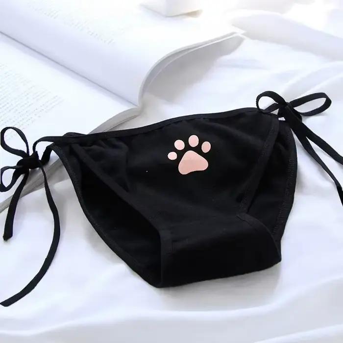 Culottes Lolita sexy à bandage, lingerie taille basse, culottes mignonnes à motif griffe pour femme,