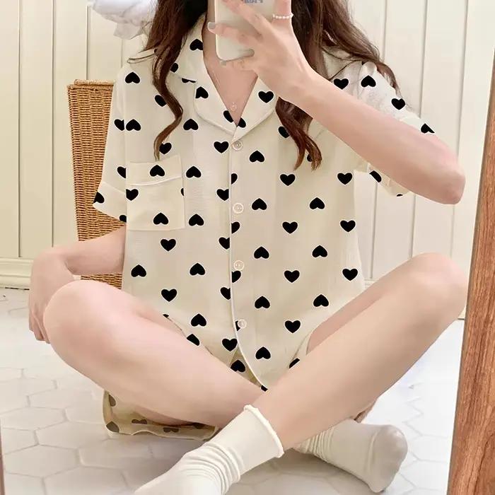 Pyjama coréen Simple imprimé lapin pour femmes, ensemble trois pièces de nuages, à la mode, vêtement