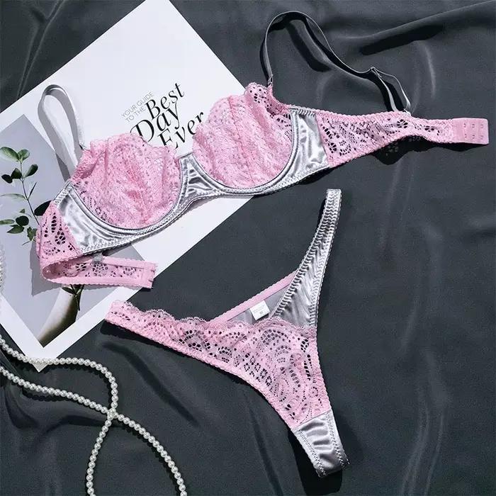 Soutien-Gorge et String Froncés en Maille Légère, Lingerie Sexy Française, Tenues Sensuelles, Sous-V