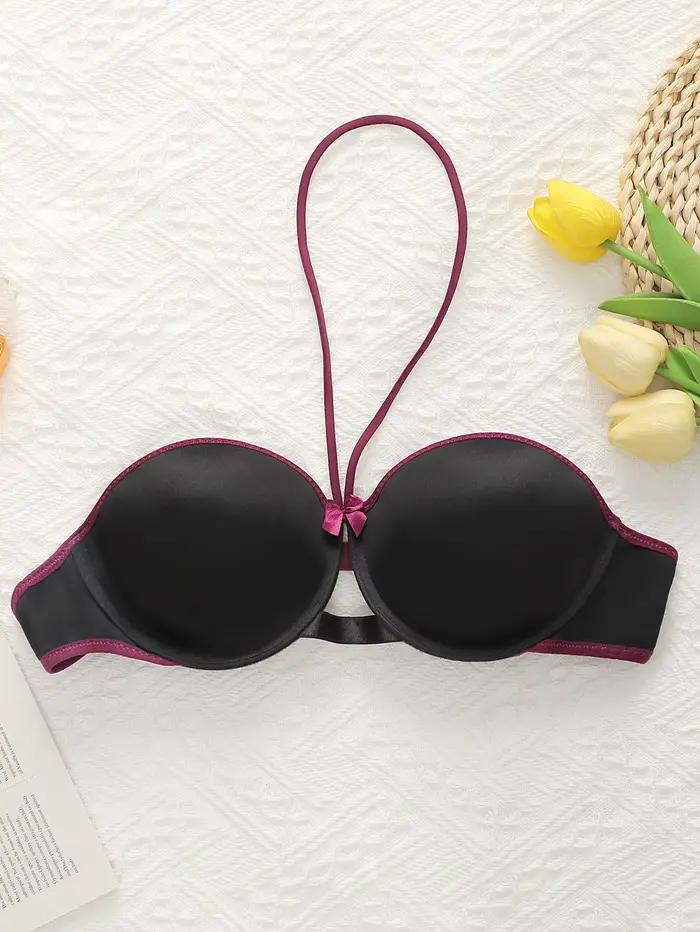Soutien-gorge sexy papillon brodé suspendu au cou pour femme avec anneau en acier rassemblement push