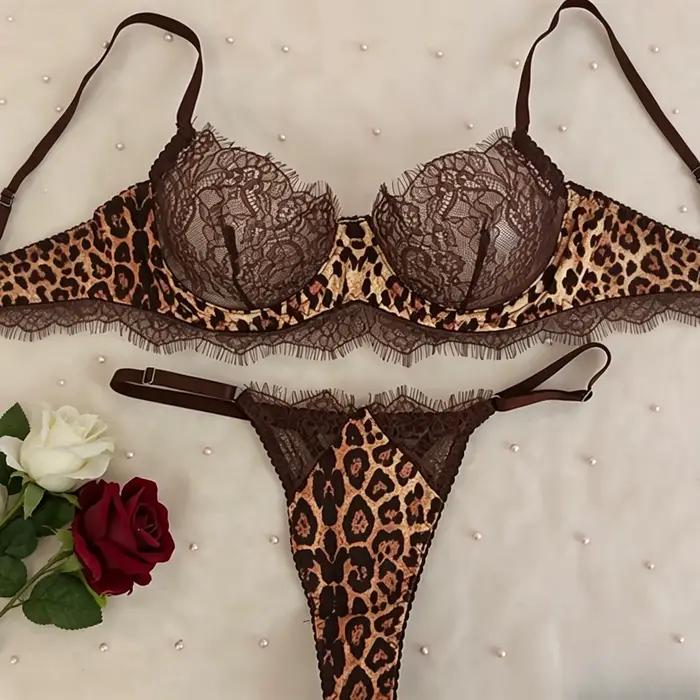 Ensembles de lingerie sexy léopard pour femmes, soutien-gorge brodé en dentelle audacieuse avec patc