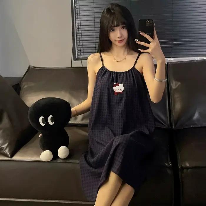 Chemise de nuit Sanrio Sweet Hello Kitty, nouveaux pyjamas amples, vêtements de style nouveau, impri