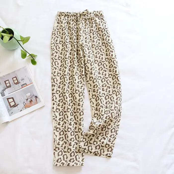 Pyjama imprimé léopard pour femmes, pantalon de maison ample en coton, mode Simple, printemps et été
