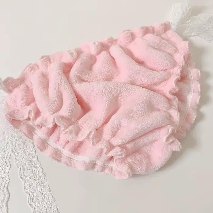 Femmes Sexy rose flanelle dentelle slips nœud papillon gonflé toucher chaud épais doux Lolita culott