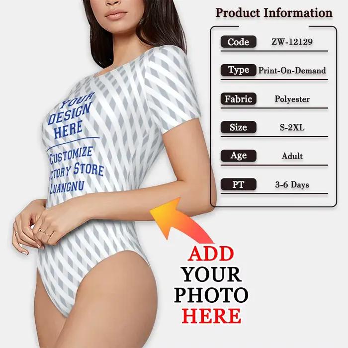 Bodys ajustés personnalisables pour femmes, à haute élasticité, à manches courtes, vêtements DIY, im