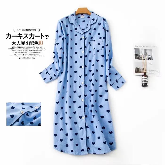 Chemise de nuit boutonnée en coton pour femme, chemise de nuit à manches longues, chemise de nuit en
