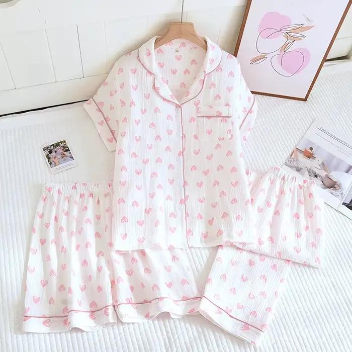 3 pièces pyjama pour femme vêtements de nuit pyjama ensemble nuisette ample à manches courtes vêteme