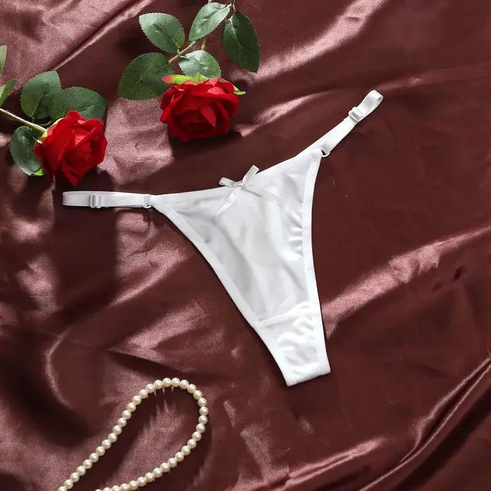 Tangas sexy en satin pour femmes, culottes douces à taille basse avec nœud, shorts confortables, sou