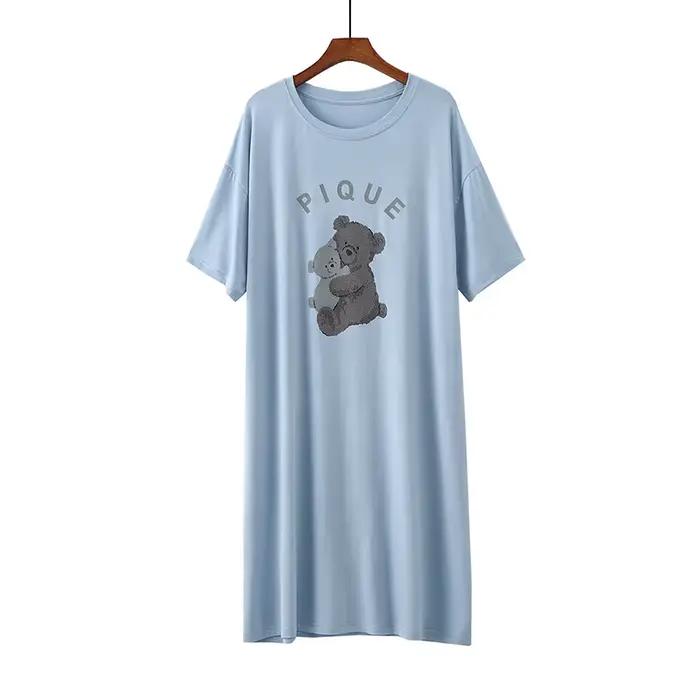 Nouvelle Robe de Nuit pour Femme, Motif Dessin Animé Mignon, Confortable et Ample, en Modal à Manche