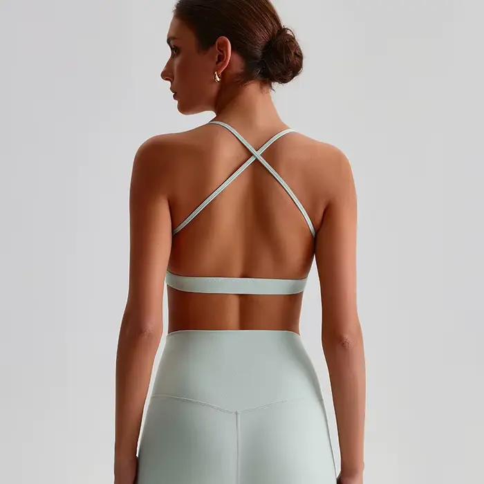 Soutien-gorge de sport brossé à faible impact pour femmes, rembourré, dos croisé, Yoga, bretelles Sp