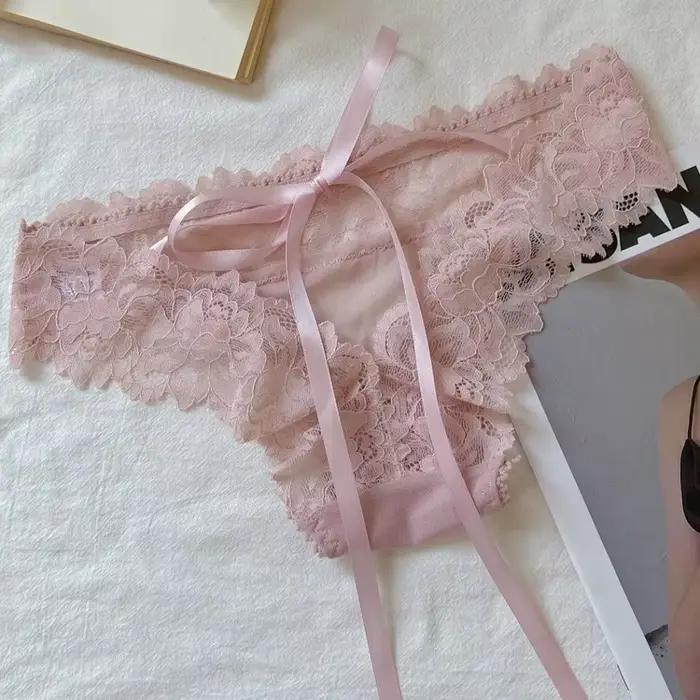 Culottes en dentelle à nœud de style français, culottes sans couture à taille basse avec lacets, cul