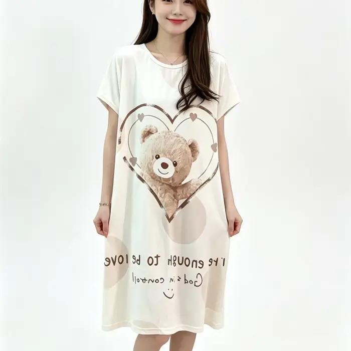 Chemise de nuit d'été ample grande taille pour femme, manches courtes, motif dessin animé mignon, te