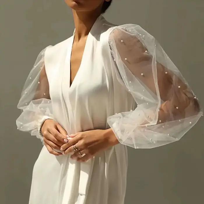 Robe de mariée en Tulle perlé, peignoir de luxe de haute qualité, vêtements de nuit Sexy pour femmes
