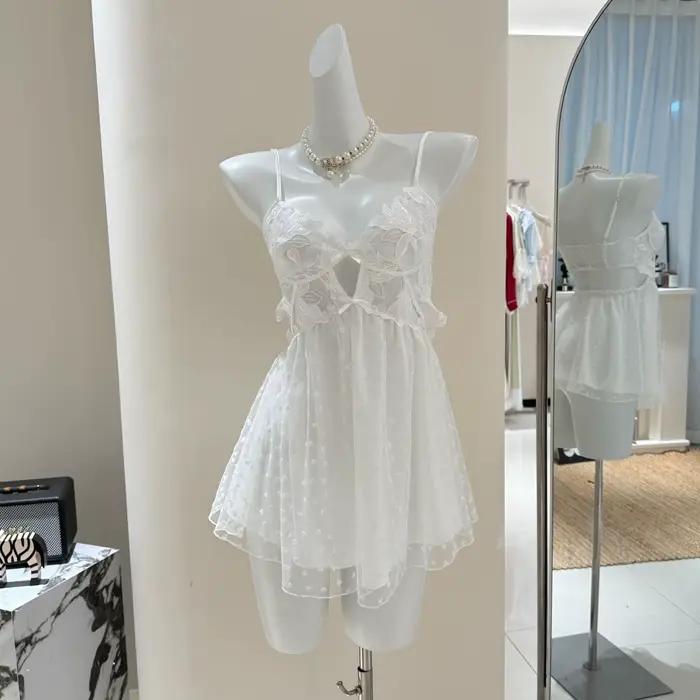Chemise de nuit dos nu, Sexy, Lingerie intime, mode, bretelles ajourées, vêtements de nuit en maille