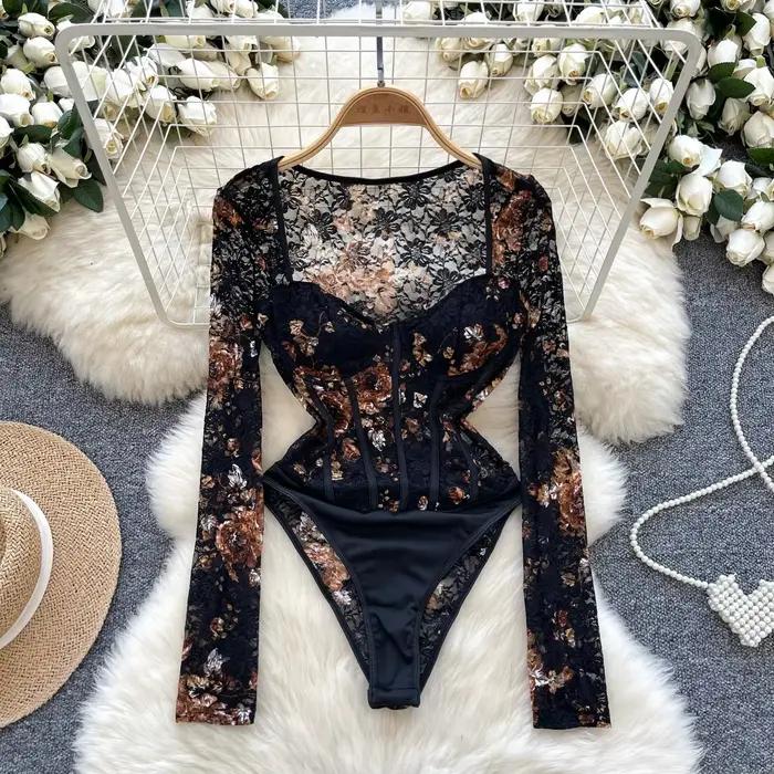 Combinaison sexy en dentelle pour femmes, tenue chic, col carré, vêtements d'été, plage, vacances