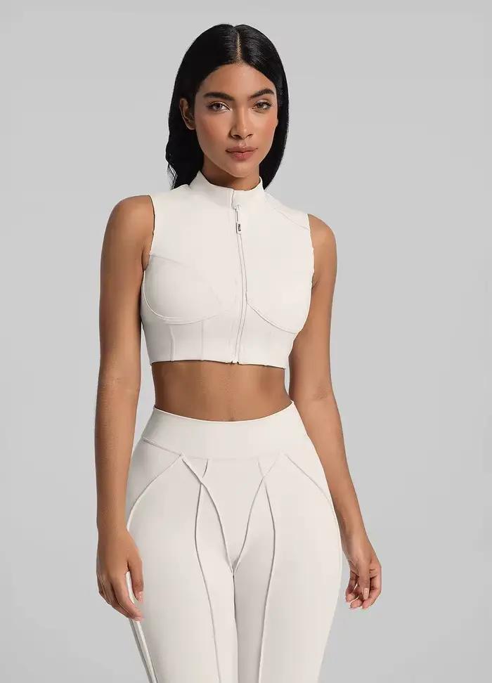 Soutien-gorge de sport à fermeture éclair avec coussinets de poitrine amovibles, gilet Push-Up respi