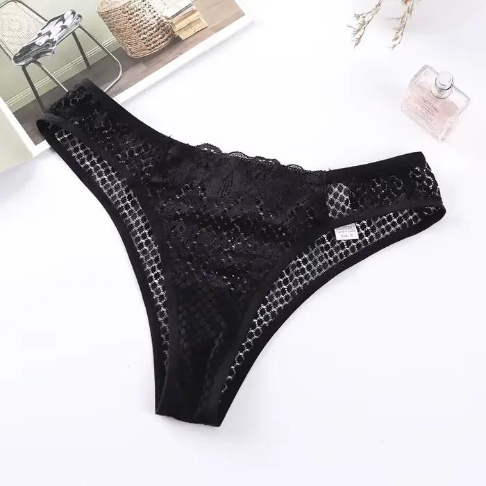 Sous-vêtements féminins transparents en dentelle transparente, slip à crochet en maille, taille bass