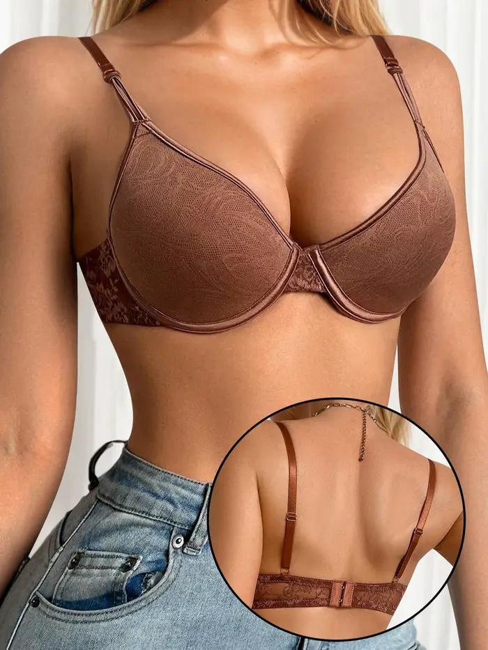 Soutien-gorge en dentelle marron pour femmes, bretelles réglables et coupe confortable, bralette ten