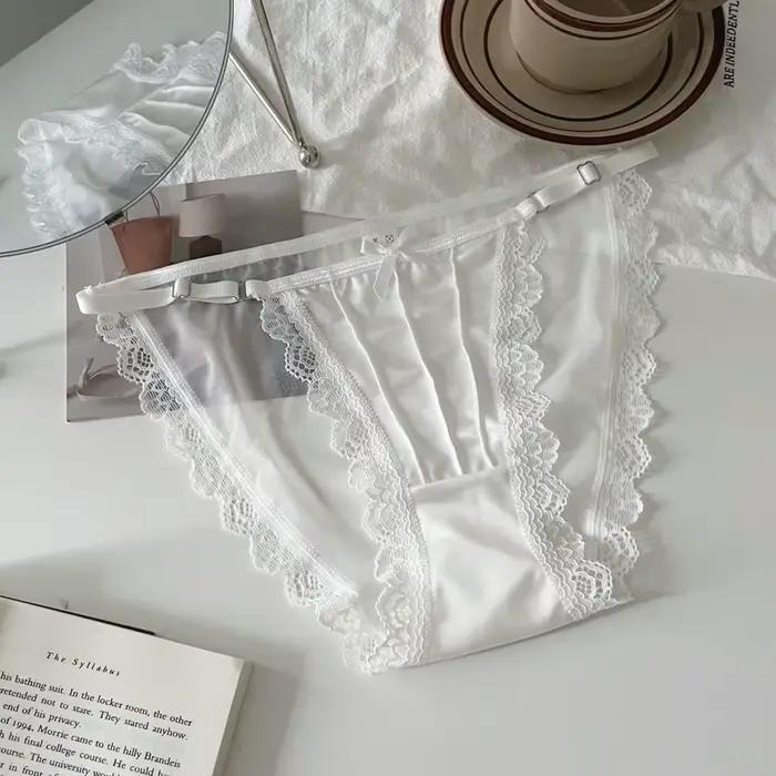 Culotte en Satin Vintage pour femmes, sous-vêtements de couleur unie, respirant, français, Sexy, nœu