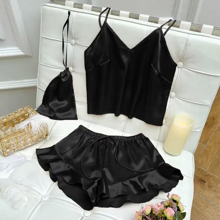 Ensemble de pyjama court en satin à volants pour demoiselle d'honneur, pyjama de mariage personnalis