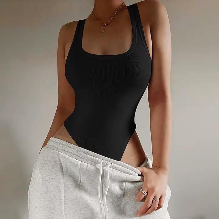 Body en tricot sans manches pour femmes, Sexy, col en U, moulant, épaules dénudées, débardeur décont