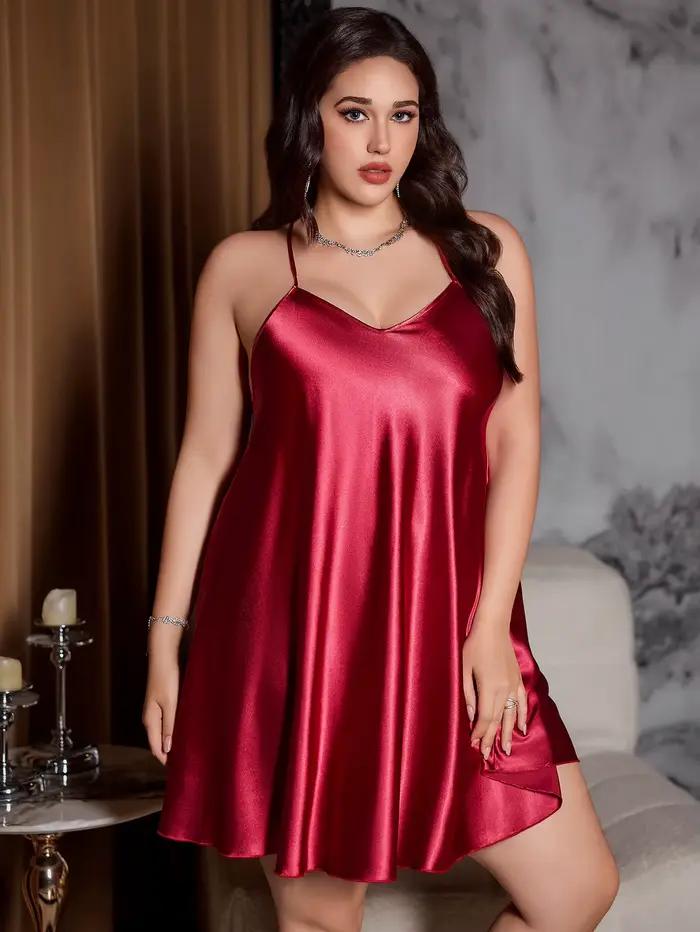 Chemise de nuit élégante à col en v pour femmes, grande taille, couleur unie, simple, mode
