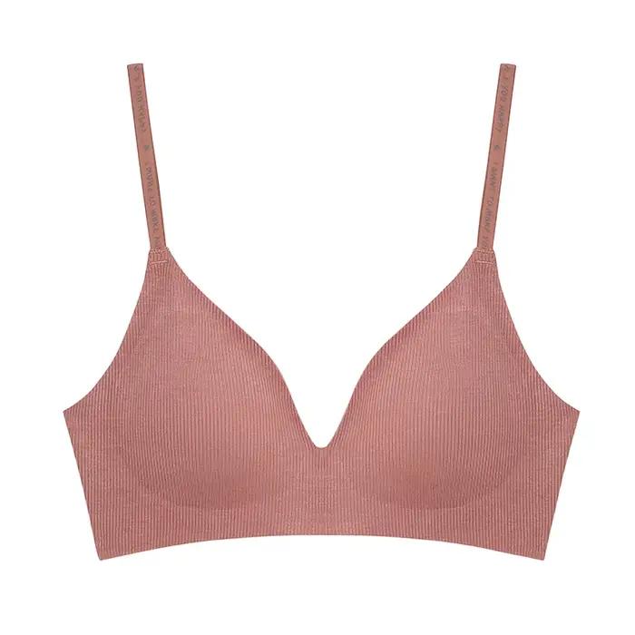 FINETOO femmes soutien-gorge sans fil profond V rembourré Bralette S-XL à la mode rayure tricot sout