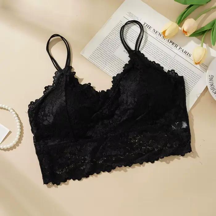 Haut à bretelles en dentelle à fleurs pour femmes, Sexy, ajouré, doux pour la peau, couleur unie, co