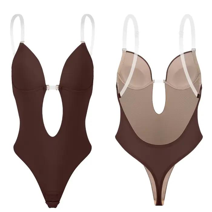 Body dos nu pour femmes, soutien-gorge intégré, bretelles multiples, tongs, modelant le corps, plong