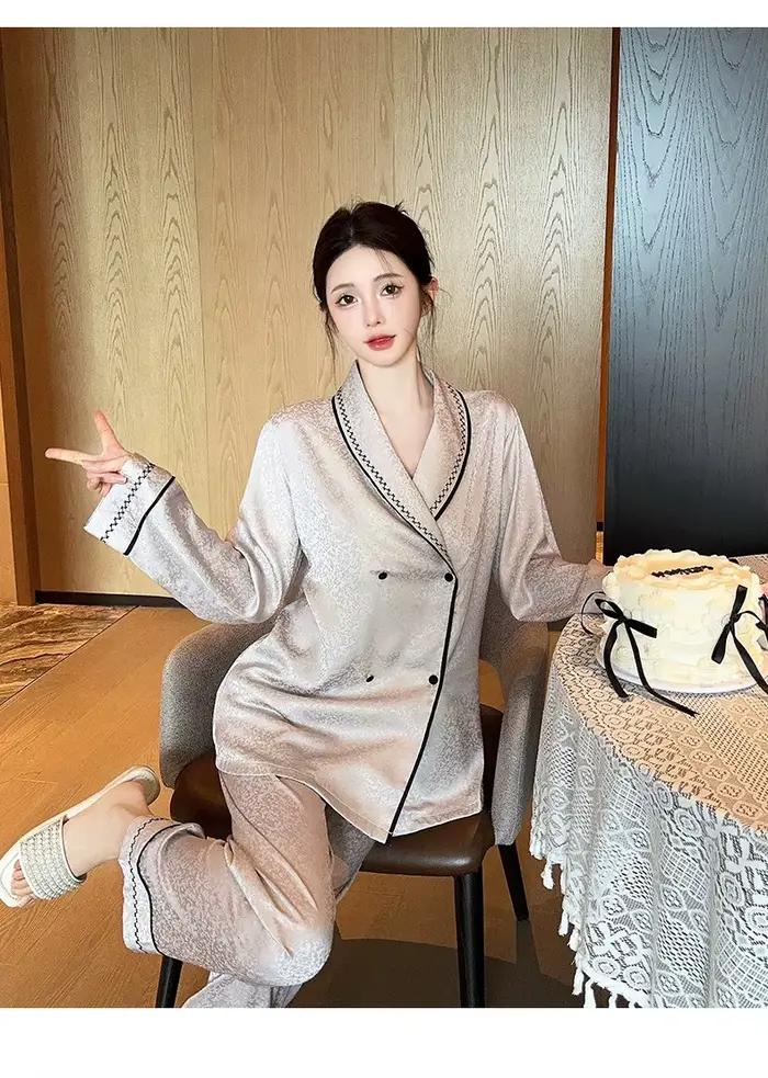 Mode femmes pyjamas ensemble haut de gamme revers chemise pantalon costume décontracté automne hiver