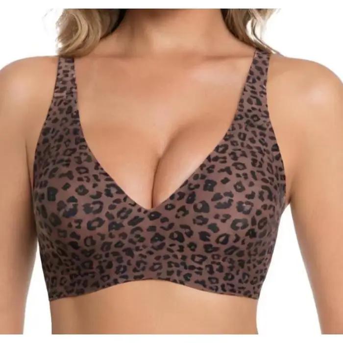 Soutien-gorge imprimé léopard pour femme, sans armatures, avec maintien en gel, bonnet complet, sans
