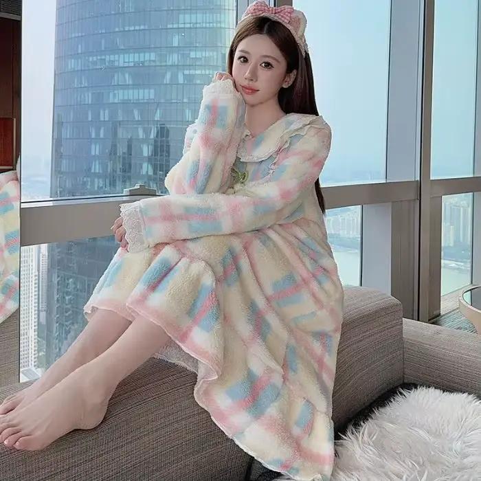 Chaud automne hiver nouvelles femmes mode confort chemise de nuit coréen princesse Style épais chaud