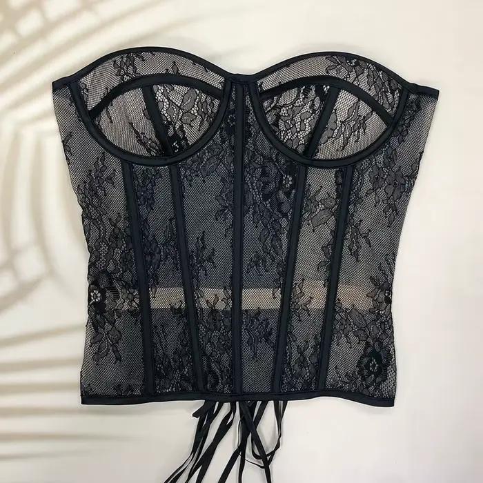 Korset en os d'acier pour femme, soutien-gorge ajouré sans bretelles en dentelle, haut bustier en ma