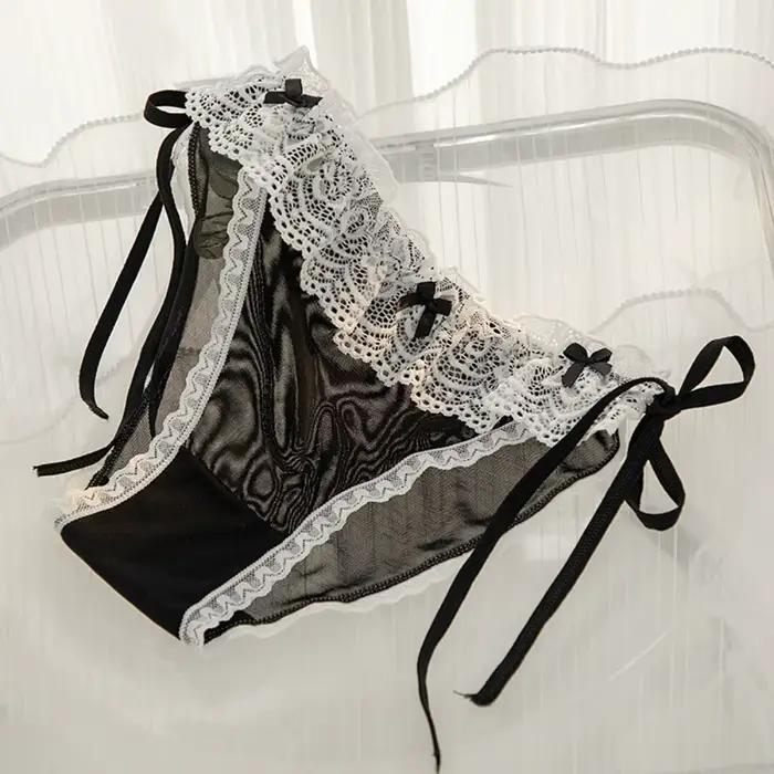 Culotte Lolita taille basse en dentelle avec nœud, entrejambe en coton, lingerie pour femme, sous-vê