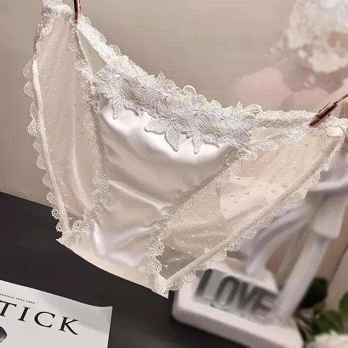Culotte femme Sexy dentelle Satin mode slips sans couture taille basse sous-vêtements brodé Transpar