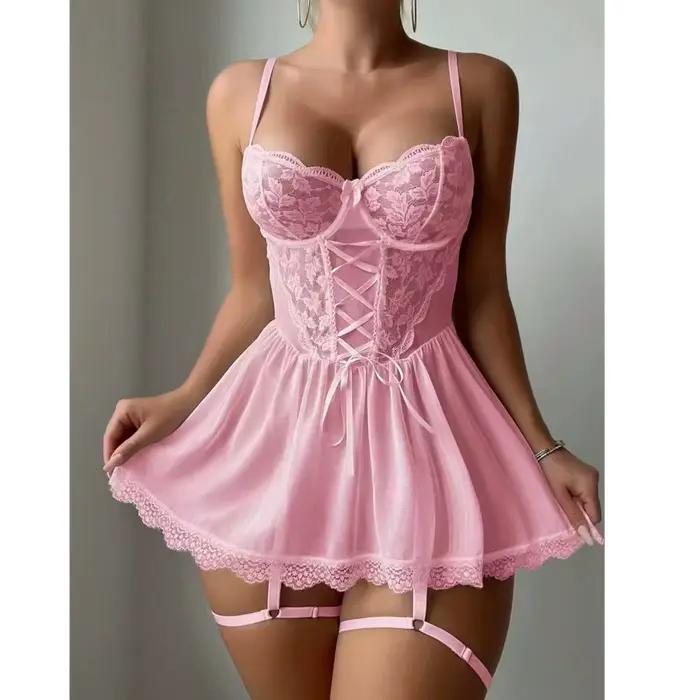Soild Lingerie Vêtements De Nuit Érotiques Chemise De Nuit Pour Femmes Pyjamas Sexy Dentelle Discoth