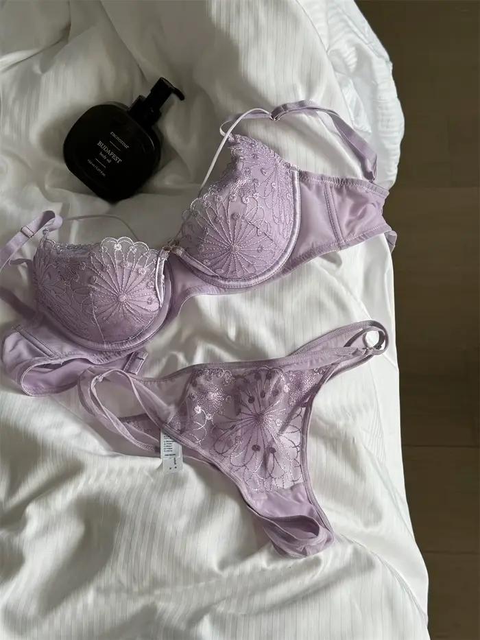 Lingerie de niche violette, soutien-gorge brillant froncé, anti-affaissement, support supérieur, ens
