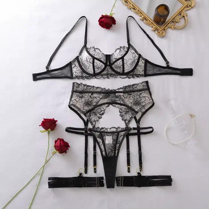 Nouveaux Ensembles de Lingerie Française pour Femme : Soutien-Gorge Brodé Fantaisie, String et Jarre
