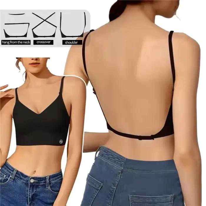 Soutien-gorge invisible plongeant en U profond pour femmes, haut dos nu pour robes, lingerie sexy av