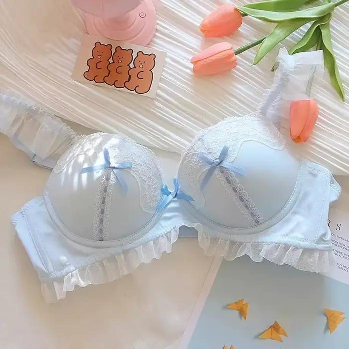 Ensemble de soutien-gorge couleur bonbon, sans anneau en acier, petite poitrine froncée, sous-vêteme