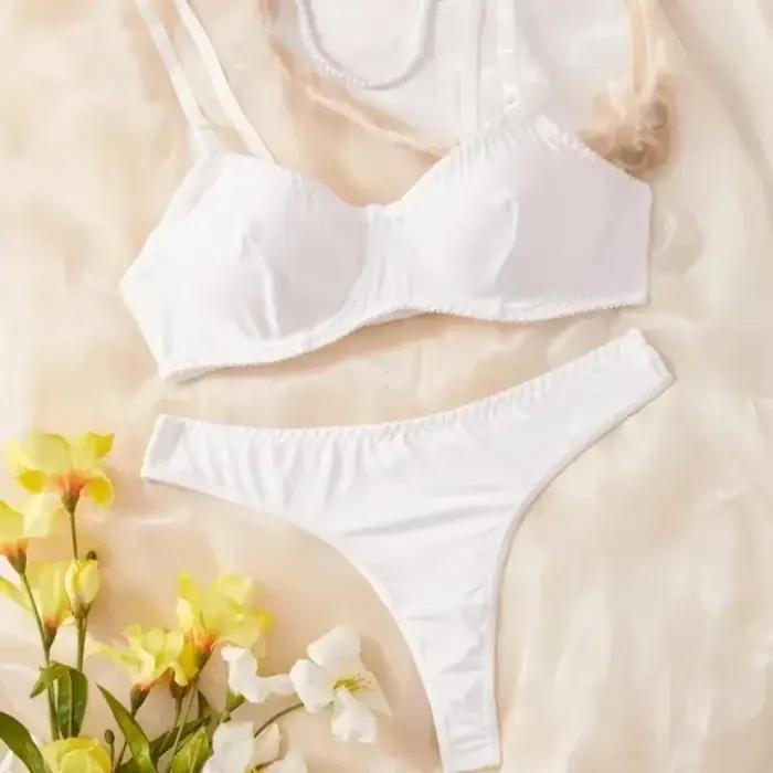 Ensemble soutien-gorge et culotte pour femmes, sous-vêtements fins, lisses, confortables, vêtements 