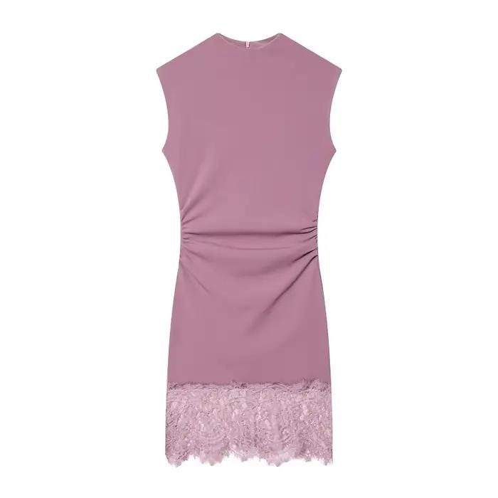 Robe Courte en Dentelle Femme 2026, Robe Moulante Froncée Sans Manches pour Soirée, Robe d'Été Court