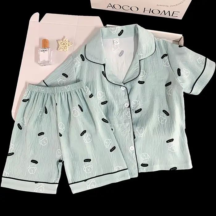 Ensemble pyjama à motif d'ours, haut à manches courtes et short assorti, vêtements d'intérieur confo
