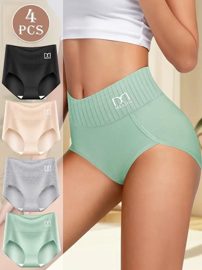 Culotte taille haute pour femmes, 4 pièces, ceinture de serrage du ventre, confortable, en coton, re