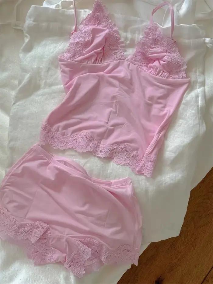 Ensemble de soutien-gorge en dentelle rose pour femme, soutien-gorge sexy à bonnets triangulaires sa