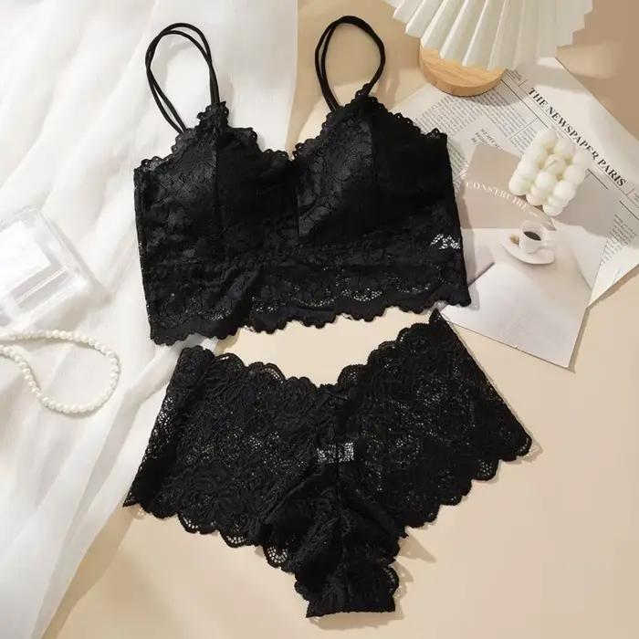 Costume de soutien-gorge en dentelle pour femmes, ensemble solide, beau dos ajouré, sans anneau en a