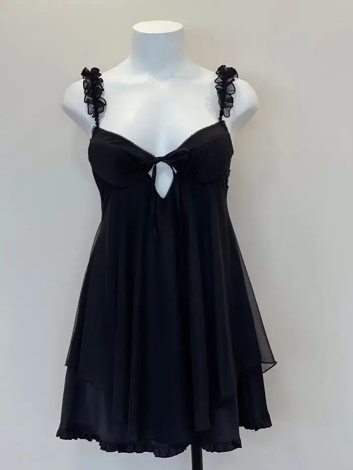 Pyjama Sexy en dentelle à volants pour femmes, avec coussin de poitrine, bretelles, robe de nuit, Li